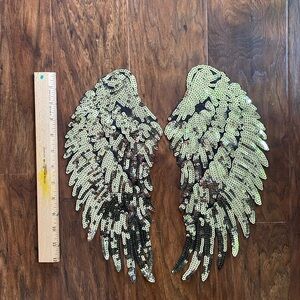 Gold Sequin Angel Wings Appliqué